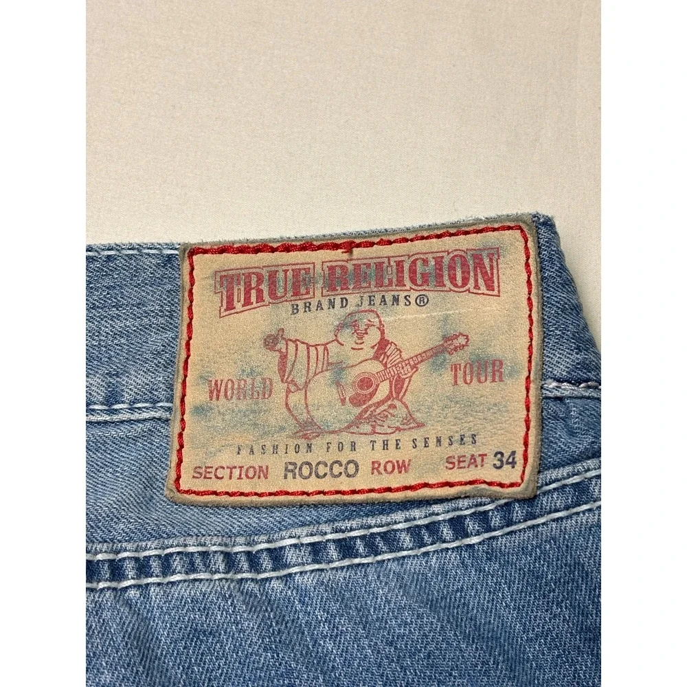 VTG True Religion Rocco Row Mens Distressed Straight Leg Jeans Blue 44x33 USA